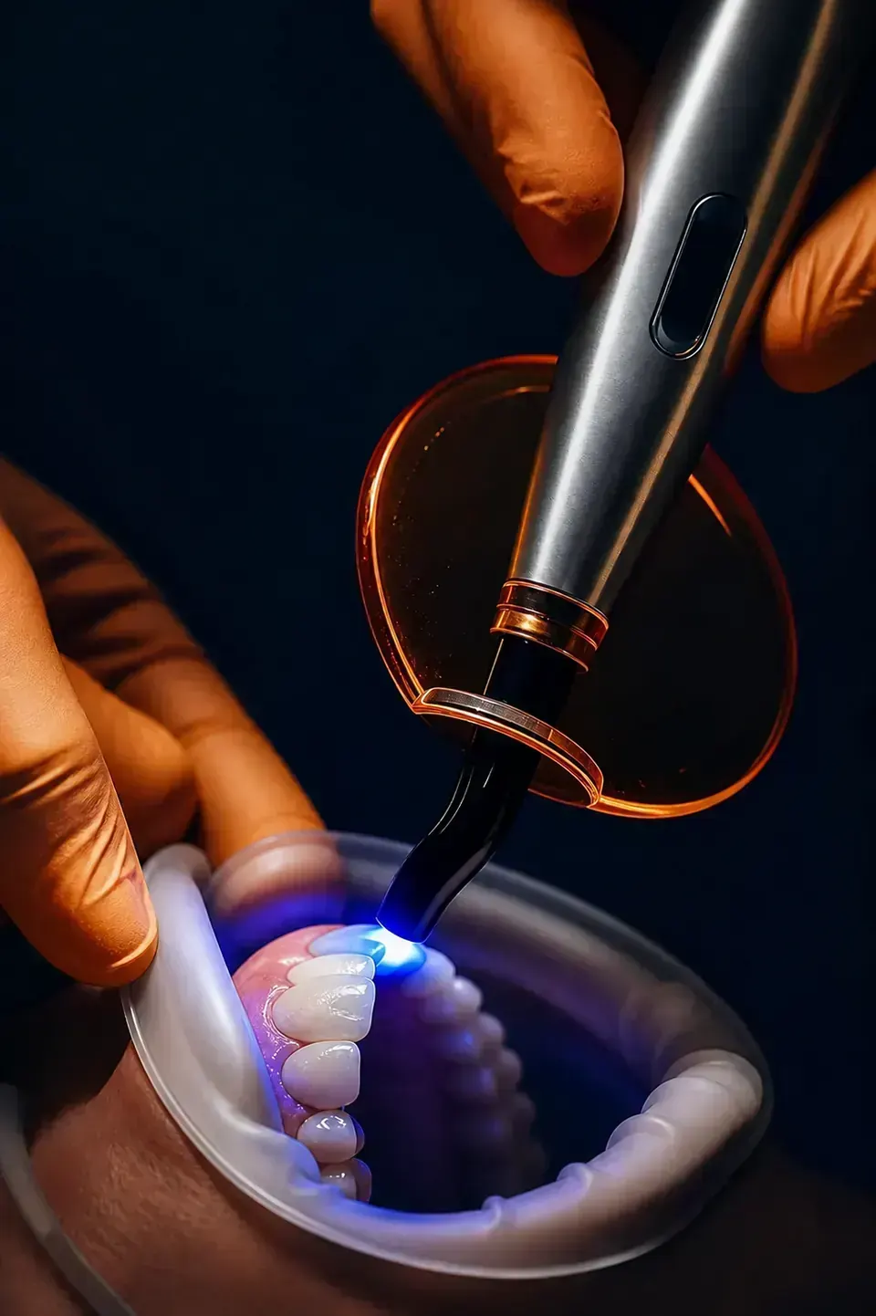 Ošetření s polymerizační lampou, detail práce